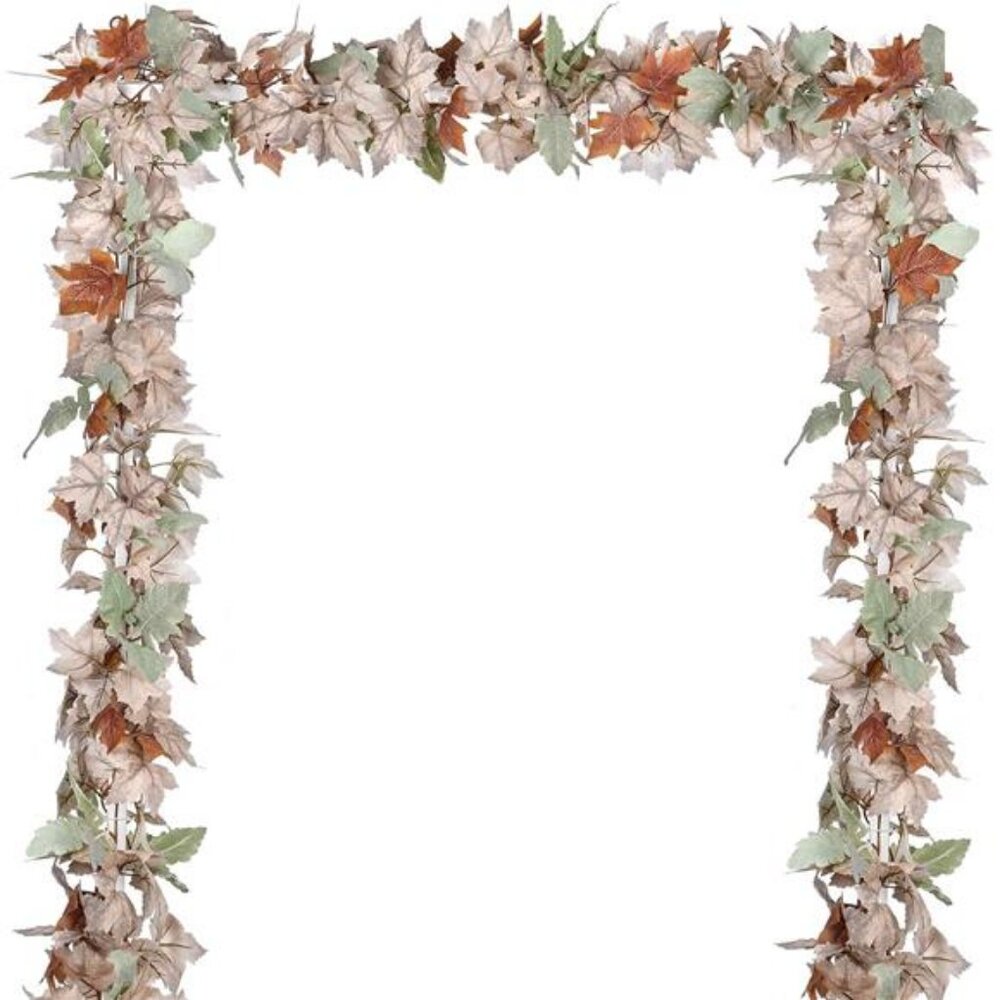 2 Pack Fall Maple Leaf Vine, 5.9Ft/Piece Hanging Garland White Autumn Foliage